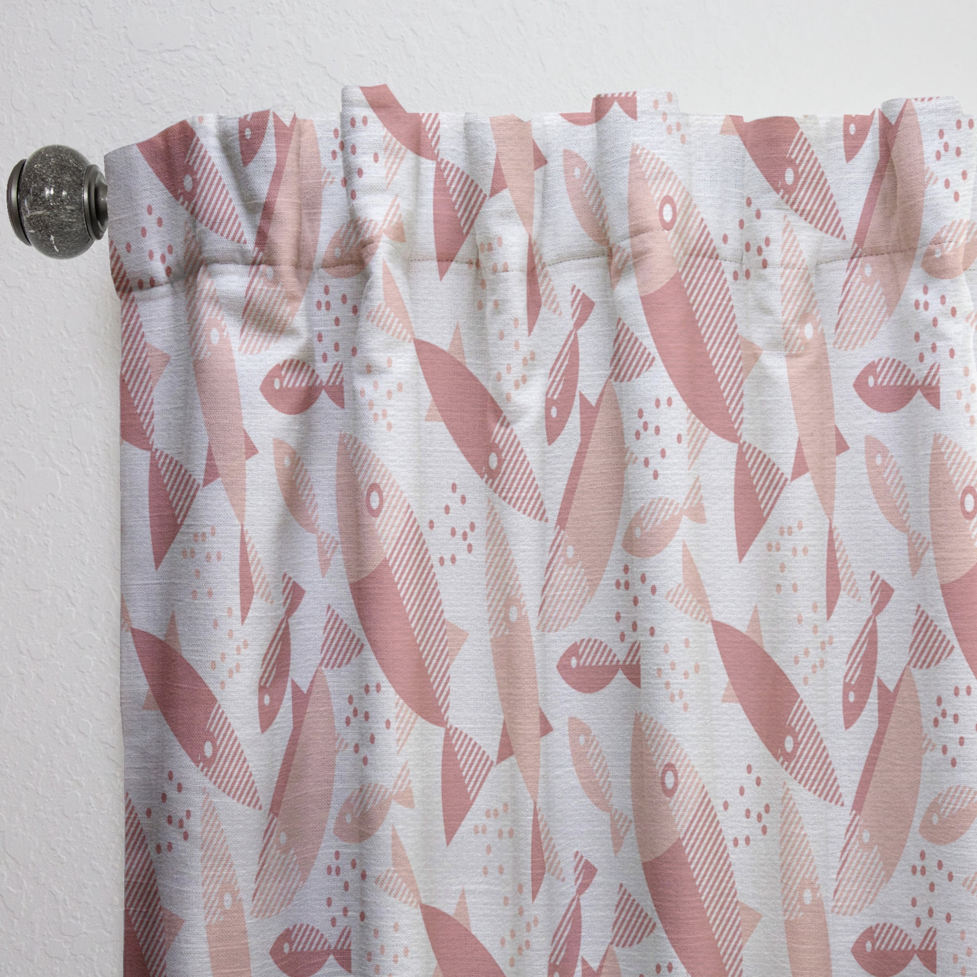 Designart 'Pink Fishes Retro Pattern' Mid-Century Modern Curtain Panel