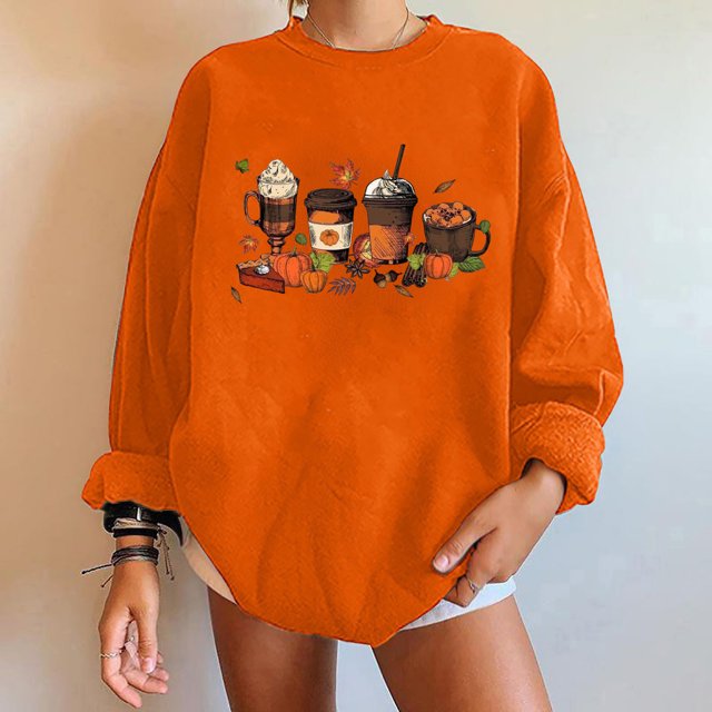 Ichuanyi Liquidación Mujeres Classic Halloween Impresión de estampado Canneco de manga larga Tops de sudadera suelta ICHUANYI WER202308182931