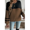 thumbnail image 6 of Women's Dark Brown Color Block Knit Sweater – Casual Fall Essential with Striped Sleeves | L, 6 of 8