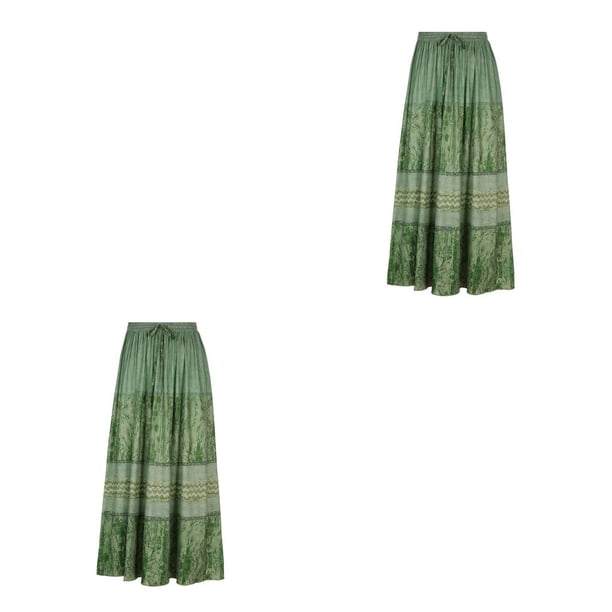 Sonducket larga plisada para niñas, faldas estampadas de cintura alta Retro bohemias, ropa de verano para novia e hija de vacaciones L 2piezas Sonducket CBP584718
