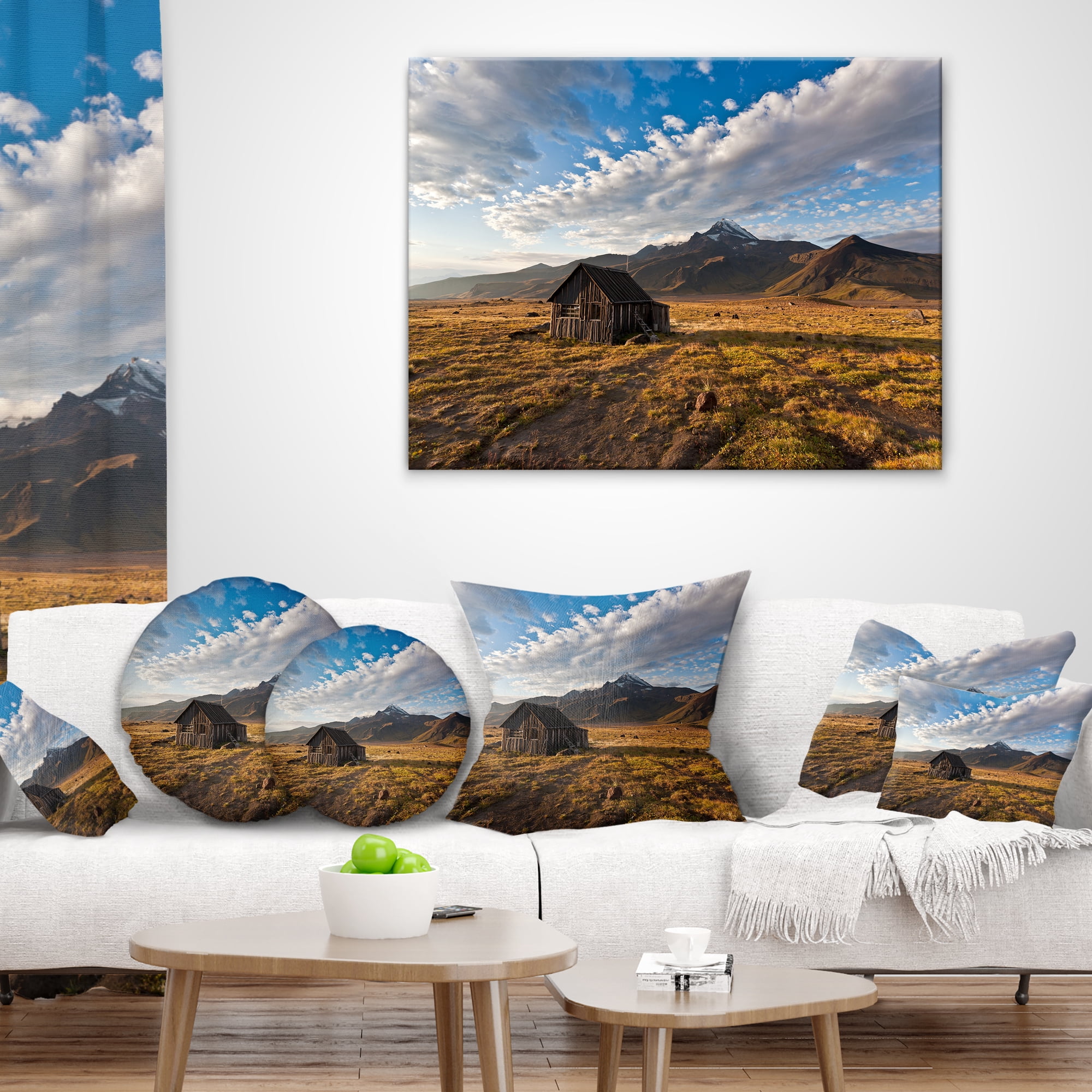 Designart Old House on Kamchatka Island - Landscape Printed Throw Pillow - 16x16