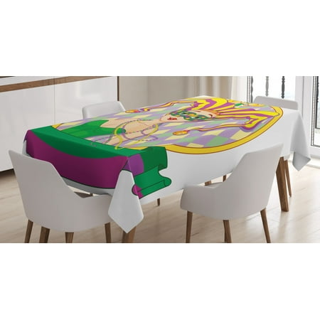 

Mardi Gras Tablecloth Harlequin Lady Cartoon Style Circular Frame Checkered Pattern Ribbons Rectangular Table Cover for Dining Room Kitchen 60 X 84 Inches Purple Yellow Green by Ambesonne