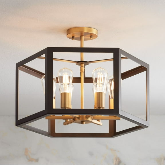 Possini Euro Design Beni Industrial Modern Farmhouse Ceiling Light Semi Flush Mount Fixture 20" Wide Antique Bronze Gold 6-Light for Bedroom Kitchen