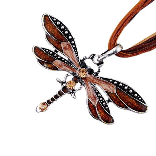 AKOAK Fashion Creative Bohemian Jewelry Ethnic Multi-layer Chain Colorful Enamel Dragonfly Pendant Necklace?Coffee?