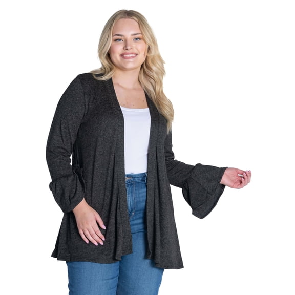 Plus Size Knit Bell Sleeve Open Cardigan