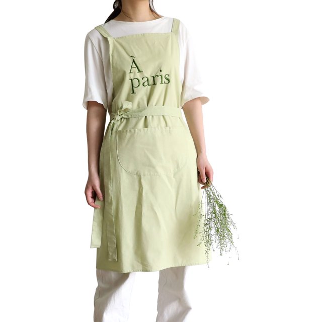 Cotton Apron Embroidered Letters Waterproof Oil Proof Apron with Pockets Chef Apron for Kitchen Mint Green Free Size