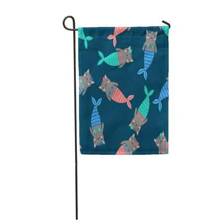 KDAGR Blue Magic Cute Mermaids Funny Little Cats Sea Colorful Garden Flag Decorative Flag House Banner 12x18 inch
