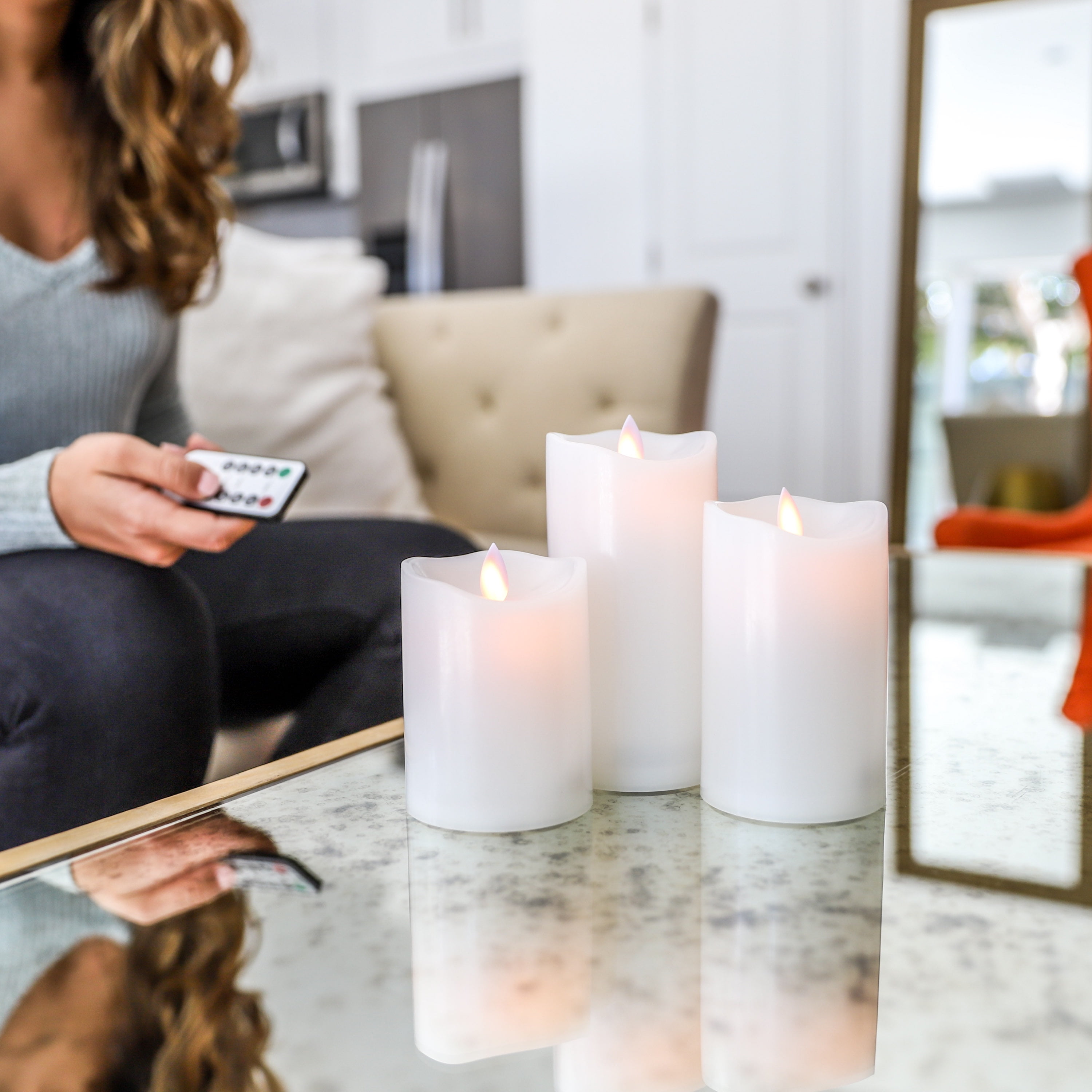 Flameless Candles Led Battery Operated with Remote Control Timer and Flickering Flame White Indoor Outdoor Large Pillar Candle Lights - Set of 3 Unscented 4" 5" 6" Height, 3" Diameter