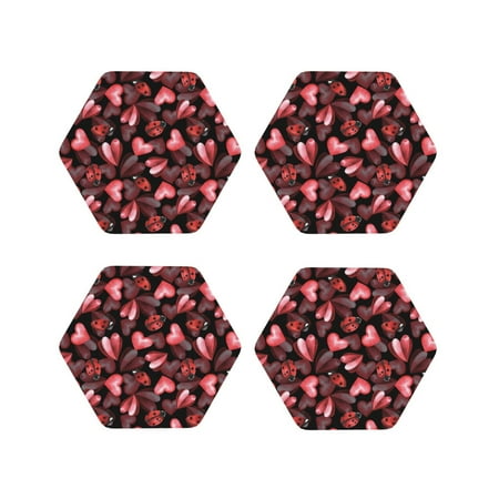 

Tideii Ladybugs and Red Hearts for Leather Coasters 4 Pieces Anti-fouling and Anti-scalding Decorative Coasters Suitable for Restaurants Kitchens Coffee Shops-Hexagon