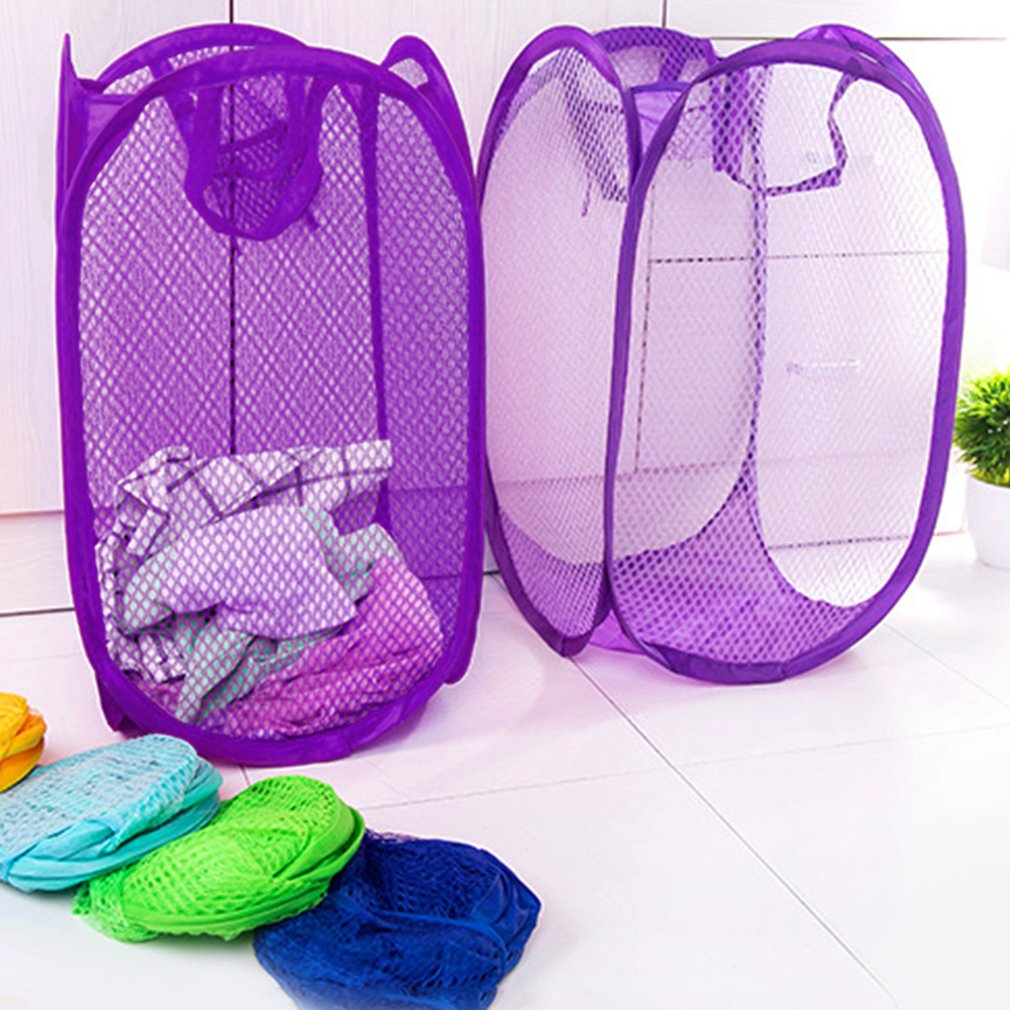 Foldable Practical Pop Up Washing Clothes Laundry Basket Mesh Clothes