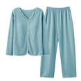 thumbnail image 2 of Jinhomg Lightweight Cozy Pajamas for Women 2 Piece Plus Size Loungewear Fall Casual Long Sleeve Tops with Built In Bras and Elastic Waist Pants Blue XXXL, 2 of 3
