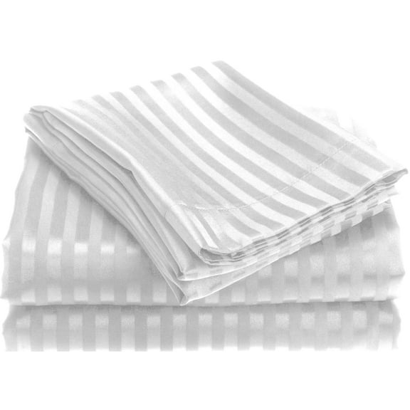1800 Series Wrinckle Resistant 4 Piece Queen Size Embossed Stripe Sheet Set - White