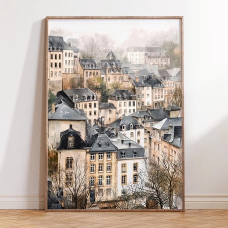 Luxembourg City Misty European Rooftops Elegant Wall Art, Unframed Paper Print Size 8x12