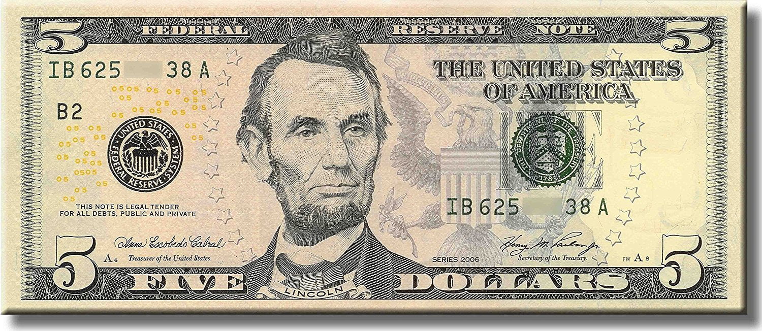 5-$5 Dollar Bills Play Casino Poker Money Lincoln Funny Play Money Note T1