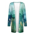 thumbnail image 4 of Lightweight Mid Length Cardigans for Women Long Sleeve Print Open Front Shirt Casual Loose Thin Coat with Pockets (Green 2XL), 4 of 6