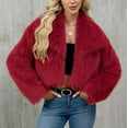thumbnail image 5 of Delliss Women's Long Sleeve Trendy Winter Faux Fur Crop Jacket Lapel Comfy Warm Basic Coat Wine M, 5 of 9