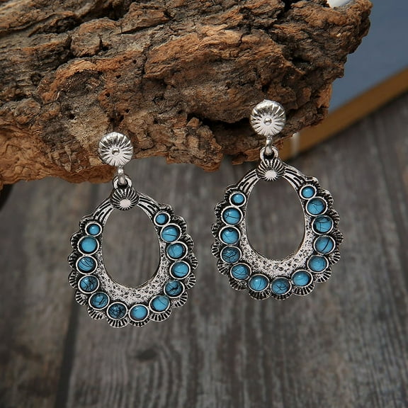 Zhuge Boho Turquoise Dangle Drop Earrings for Women, Ethnic Bohemian Vintage Hippie Jewelry Gift(Blue)