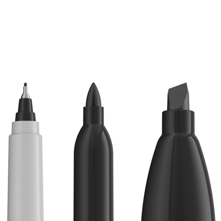 6 Pieces Permanent Markers, Different Sizes Double-Ended Permanent Marker  Pen, Ultra Fine Tip, Fine Tip and Chisel Tip (Black)