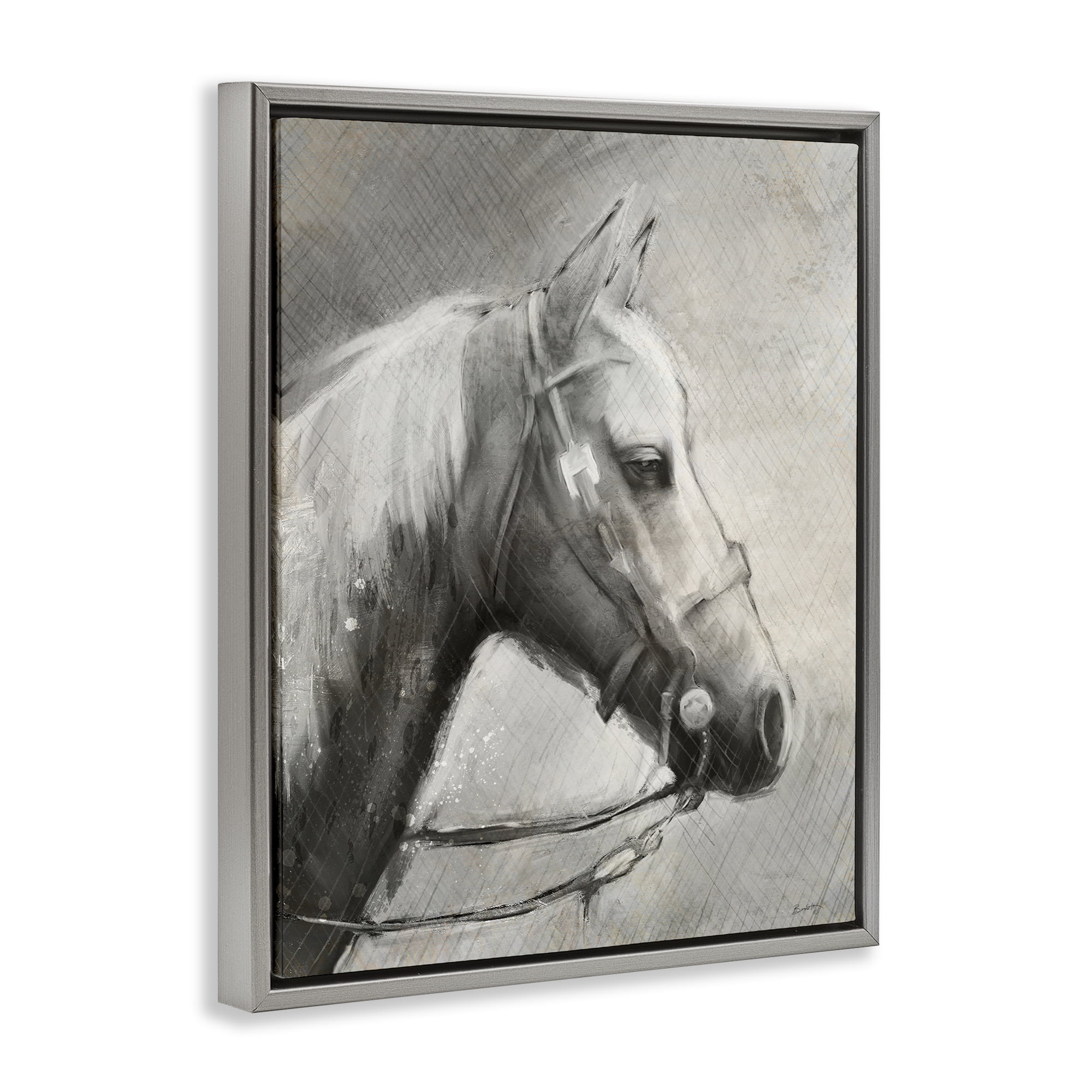 Stupell Industries Modern Ranch Horse Gray Framed Floater Canvas Wall Art, design by Chad Barrett