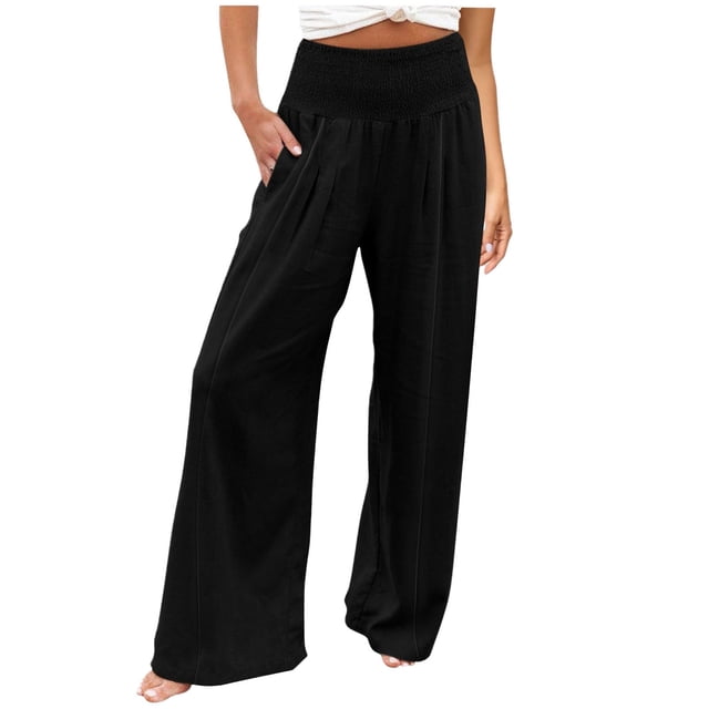Pantalon Large en Coton Confortable pour Femmes - Été Ample, Taille Haute, Style Palazzo Plage, Imprimé, Polyester