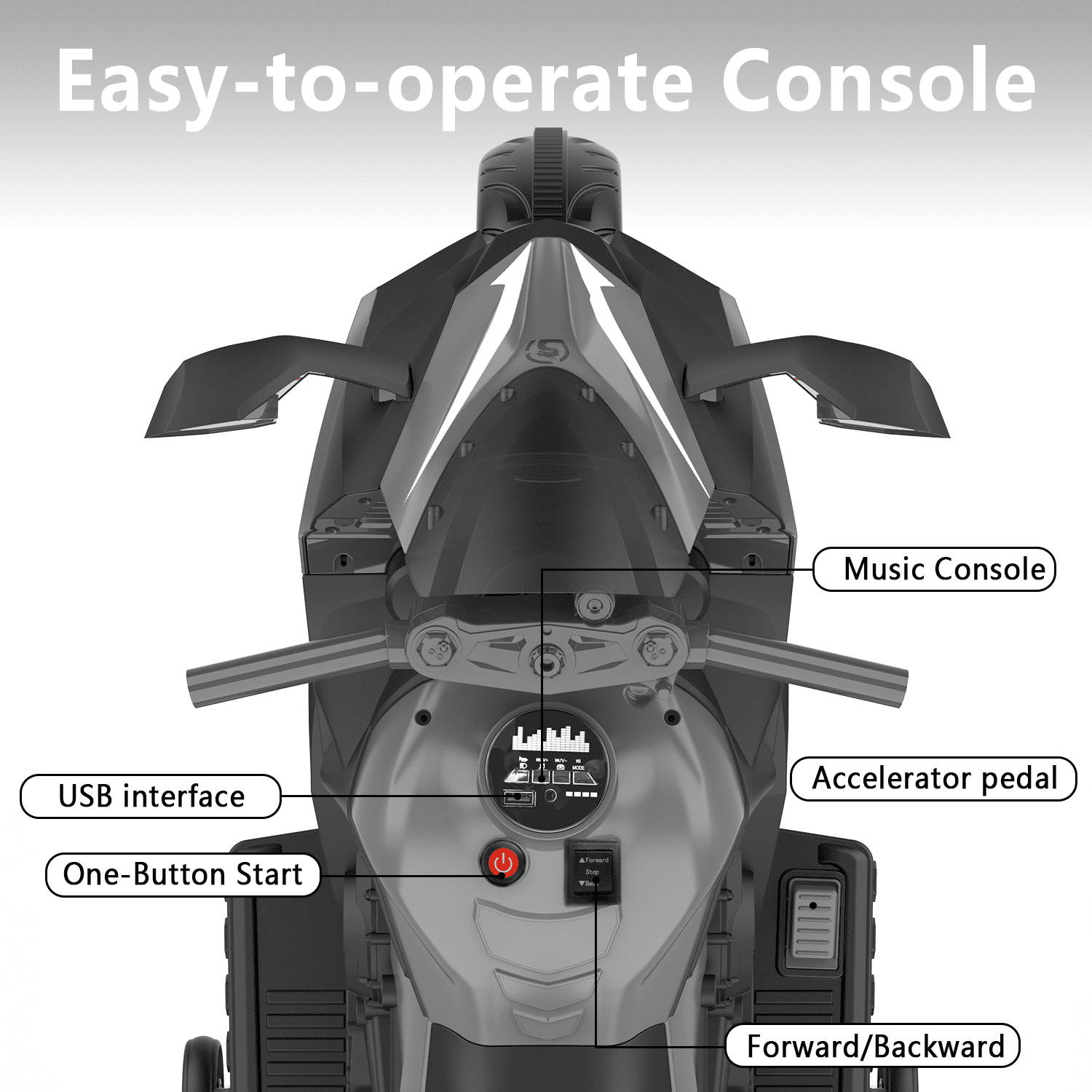 Werseon 12V Motorcycle Ride on Toy for Kids Ages 3+, Rechargeable Motorcycle with LED Light & Training Wheels, up to 90lbs, Gray