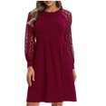thumbnail image 1 of Pompotops Mode Femmes Automne O-Cou Creux Solide en Vrac Confortable Robe à Manches Longues, 1 of 6