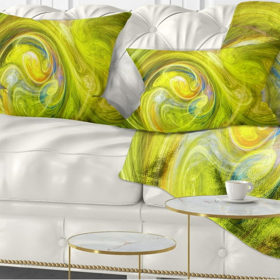 Designart Yellow Fractal Abstract Illustration - Abstract Throw Pillow - 12x20