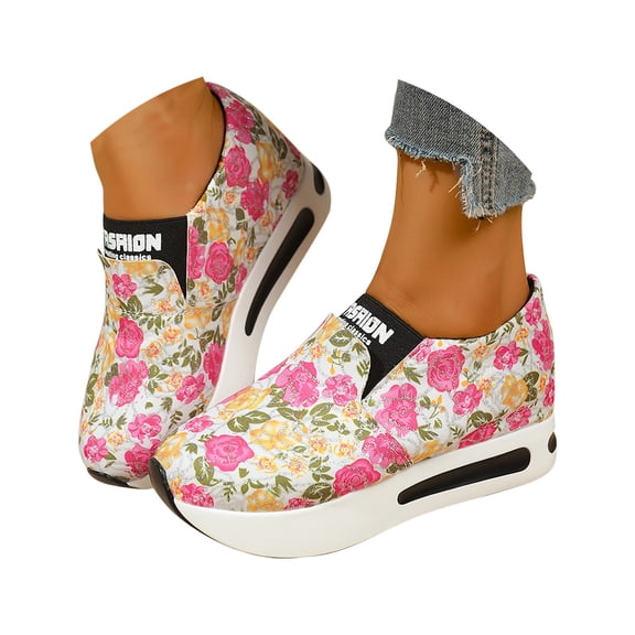 AUDeals Womens Snakeskin Platform Sneakers Floral Printed Chunky Sole Wedge Casual Walking Shoes (Hot Pink, 7)