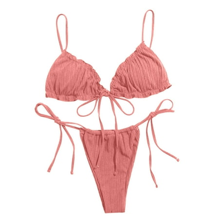 Women Swimsuits Three-Point Bikini Skinny Hot Spring with Small Pink Women Bathing Suits XS