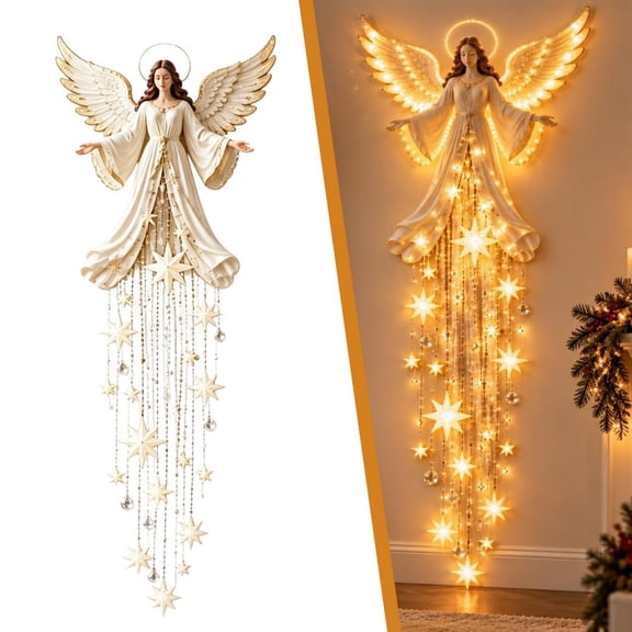 Angel Blessing Wall Light, 33.07X7.87" Cascading Glowing Star Christmas Angel, Warm LED Holiday Wall Lamp, Heavenly Night Light, Festive Indoor Backdrop, Christmas Wall Decor for Living Room Bedroom