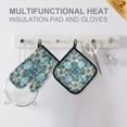 thumbnail image 3 of 2 PCS Oven Baking Gloves Set Heat Resistant Oven Mitt & Pot Holder Set Cooking Mitts Kitchen Home Supplies Intricate Blue Block Pattern, 3 of 5
