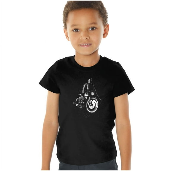The Batman And His Motorcycle Kids T Shirt (2) for Youth Toddler Boys and Girls, Black