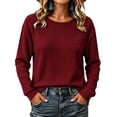 thumbnail image 2 of Women’s Waffle Knit Long Sleeve Shirts, Crew Neck Pullover Sweater Tops, Casual Loose Fit Lightweight Knit Tops for Fall Winter Spring, 2 of 5