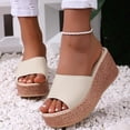 thumbnail image 4 of Beige Women'S Thick Sole Wedge Sandals Open Toe Round Head Design Casual Summer Footwear Comfortable Elevated Heel Slip-Ons For Daily Use, 4 of 7