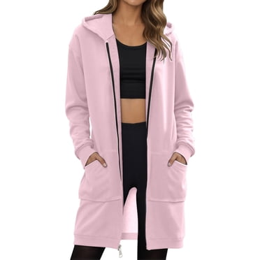 Long Chandails à Capuchon pour Femmes 2025 Robe à Capuche Zippée Complète avec Poches Cardigan Sweat à Capuche Veste Manteau pour Femmes