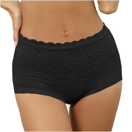 Jgppe Women s Cotton Panties High Waist Floral Lace Patchwork Breathable Boyshorts Underwear Full Coverage Briefs