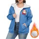 thumbnail image 5 of Sudadera informal con capucha y manga larga para mujer, estilo navideño, de gran tamaño, color liso, con cremallera, capucha y forro polar grueso, chaqueta de manga larga con hombros descubiertos, blu, 5 of 5