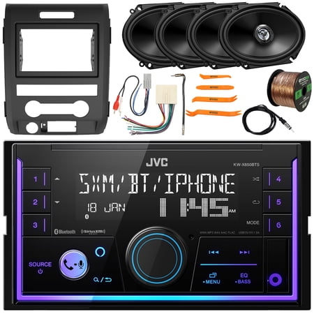 JVC KW-X850BTS Double DIN Bluetooth USB/AUX AM/FM Radio Digital Media Car Stereo Receiver w/ Install Kit, 4x 6x8" 300W Max 2-Way Speakers, Wiring Harness, Antenna Adapter, Antenna, Wire, Pry Tool Set