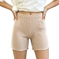 thumbnail image 2 of Miqool Girls Ribbed Knit Bike Shorts Stretch 2-13 Years Anti-Chafe Undershorts Casual Soft Elastic Bow Waist Ruffle Hem Shorts, 2 of 6