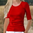 thumbnail image 2 of Sillenn Basic T Shirts Half Sleeve Tee Shirts Round Neck Slim Fitted Tops Casual Fitted Tee Going Out Tops Basic Fit Tee Basic Solid Color Stretchy Top 1/2 Sleeve Tops for Women Red L, 2 of 7