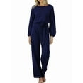 thumbnail image 2 of Womens Dressy Jumpsuits Long Sleeve Belted Wide Leg Pants Romper Jumpsuit Wedding Guest Outfits Navy Blue XXL, 2 of 9