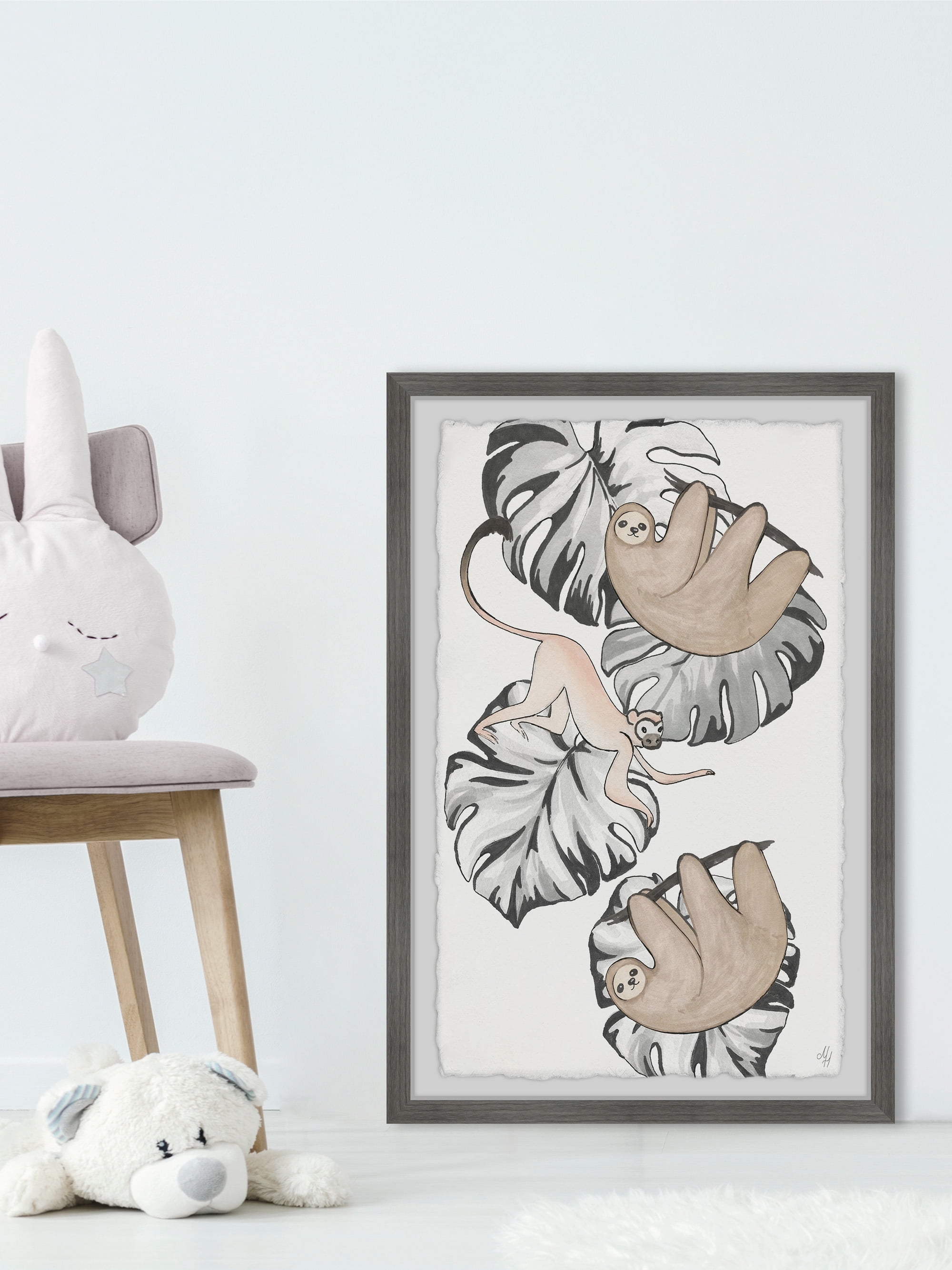 Marmont Hill Monkey and Sloths Palms Framed Wall Art