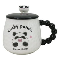 Ceramic Cute Lucky Laughing Panda Bear With Lid And Panda Head Spoon Mug Cup