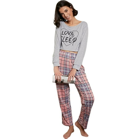 

Women s Pajamas Sets Long Sleeve with Plaid Pants Soft Sleepwear O Neck 2 Piece Pjs Joggers Loung Set with Pockets S-XL
