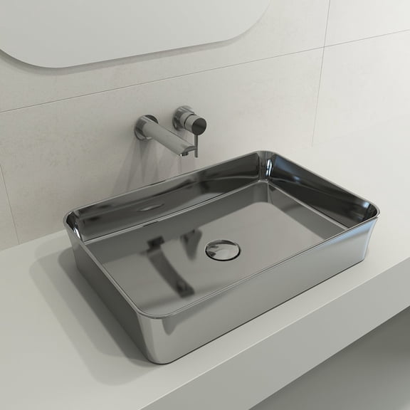 BOCCHI 1476-401-0125 Sottile Rectangle Vessel Fireclay Sink w/ Drain In Platinum