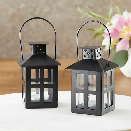 Kate Aspen Mini Decorative Lanterns - Set of 2 - Vintage Metal Lantern Candle Holders for Wedding Centerpiece, Home Decor and Party Favor (Black)