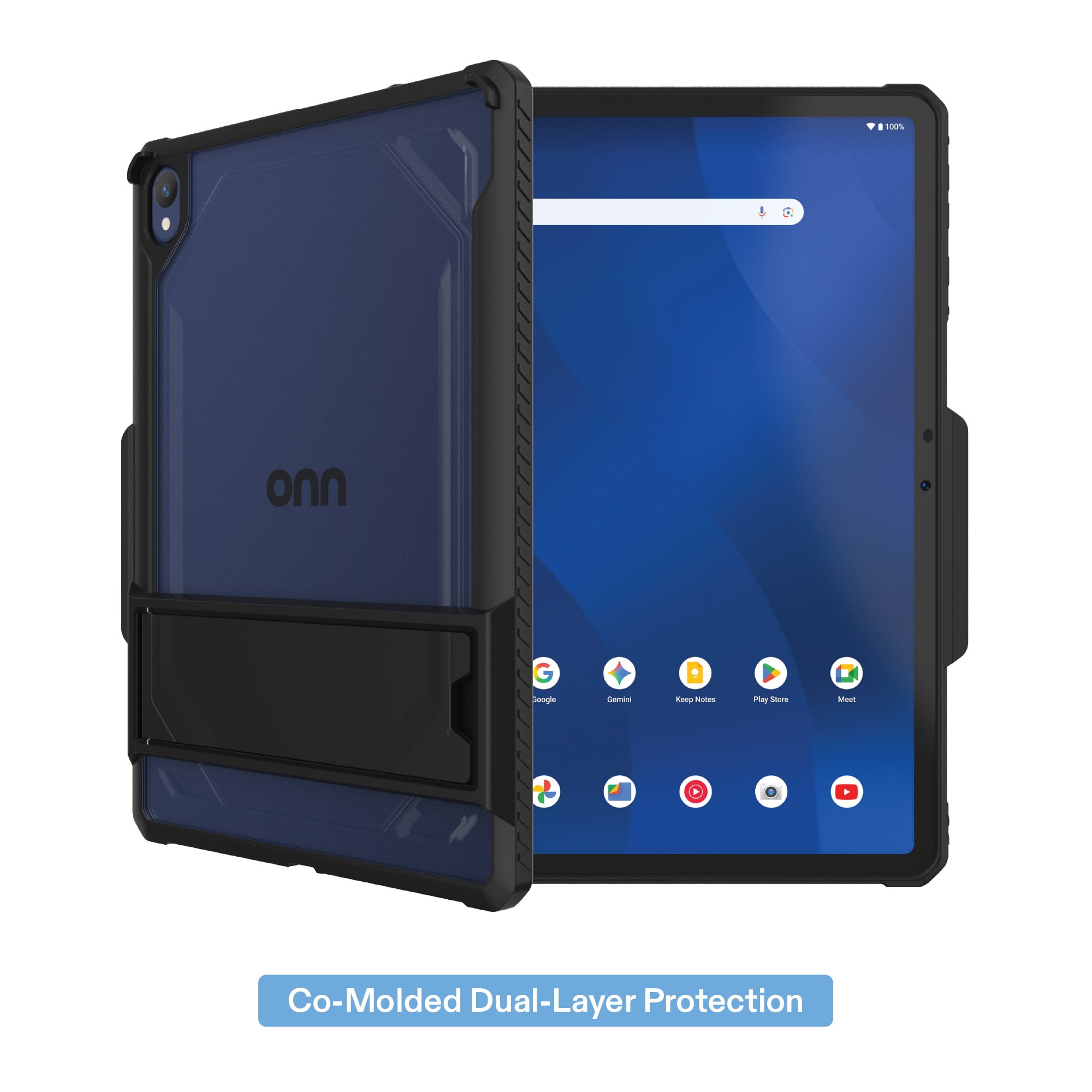 onn Slim Rugged Tablet Case with Kickstand for onn 11" Tablet (2026 Model) - Black/Clear