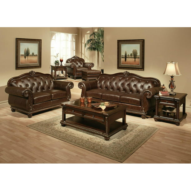 Acme Furniture 15030 Anondale Espresso, Traditional Leather Sofa Set