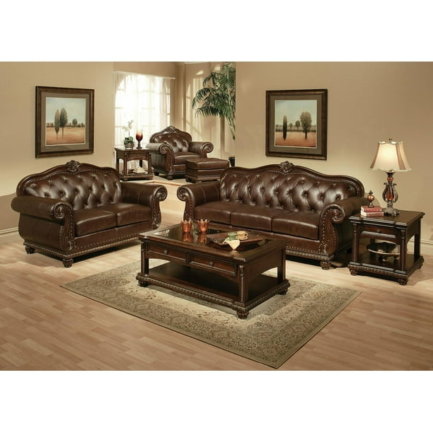 Acme Furniture 15030 Anondale Espresso Top Grain Leather Sofa Set 3 Pcs Classic Com Acme Furniture 15030 Anondale Espresso, Leather Sofa Set 3 1
