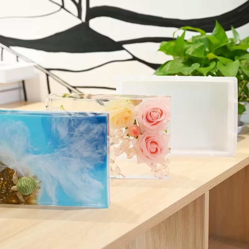 1 piece rectangular silicone mold for epoxy resin - deep cast mold for flower preservation, DIY art and home or office decoration - with dandelion and snail design, silicone resin mold